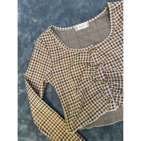 Altar'd State Sweaters - Altar'd State Brown Houndstooth Cropped Cardigan Top XS Long Sleeve Button Front
